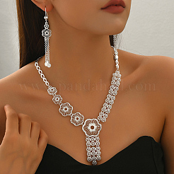 Elegant Alloy Hollow Flower Tassel Earrings & Necklaces Sets for Women&nbsp;RI3755