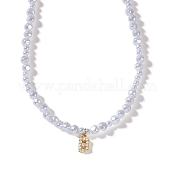 Imitation Pearl Beaded Brass Micro Pave Clear Cubic Zirconia Letter B Pendant Necklaces&nbsp;WZ6697-2