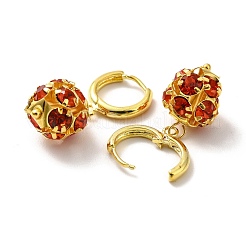 Red Cubic Zirconia Ball Dangle Hoop Earrings&nbsp;EJEW-I242-15G
