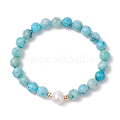 Natural Hemimorphite & Cultured Freshwater Pearl Round Beaded Stretch Bracelets for Women&nbsp;BJEW-JB13321-03
