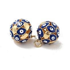 Round with Evil Eye Brass Enamel Pendants&nbsp;KK-G419-15G-03