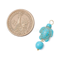 6Pcs 6 Colors Dyed Synthetic Turquoise Turtle Round Pendants&nbsp;PALLOY-JF04128-01
