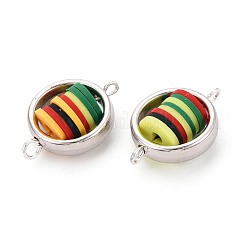 Polymer Clay Disc Beads with CCB Plastic Ring Frame Connector Charms&nbsp;CLAY-T022-33M