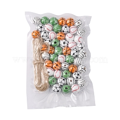 50Pcs 5 Styles Printed Natural Wood European Beads&nbsp;WOOD-YW0001-06