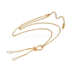 304 Stainless Steel with Natural freshwater Pearl Knot Tassel Pendant Necklaces for Women&nbsp;NJEW-Z111-02G
