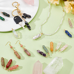 18Pcs Light Gold Tone Copper Wire Wrapped Natural & Synthetic Gemstone Pendants&nbsp;PALLOY-GA00058