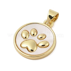 Dog Paw Print Rack Plating Brass with Natural Shells Pendants&nbsp;KK-Z074-25G