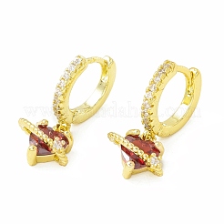 Cubic Zirconia Heart Dangle Hoop Earrings&nbsp;EJEW-H086-02G
