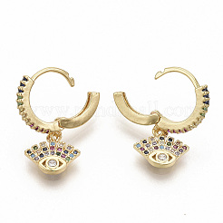 Brass Micro Pave Colorful Cubic Zirconia Dangle Hoop Earrings&nbsp;EJEW-S208-081