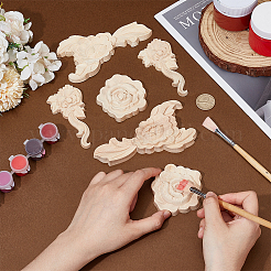 6Pcs 3 Styles Flower Wood Carved Onlay Applique Craft&nbsp;DIY-OC0014-07