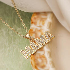 Mother's Day Brass Micro Pave Clear Cubic Zirconia Mama Pendant Necklaces&nbsp;FS-WG171EE-01