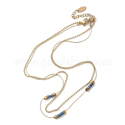 304 Stainless Steel & Cube Blue Glass Double Layer Necklaces for Women&nbsp;NJEW-A045-15G