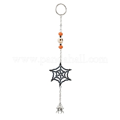 Halloween Theme Glass Seed Spider Web Keychains&nbsp;HJEW-MZ00285-02