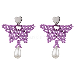 Glass Seed Beads Butterfly Stud Earrings&nbsp;EJEW-MZ00351-02