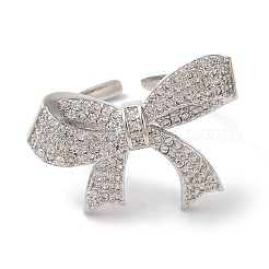 Bowknot Brass Micro Pave Clear Cubic Zirconia Open Cuff Rings for Women&nbsp;RJEW-C098-17P