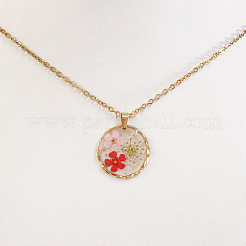 Alloy & Plastic Inner Flower Flat Round Pendant Necklaces&nbsp;FS-WG8915D-02