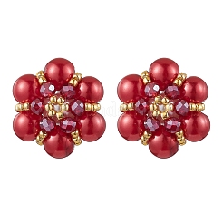 Glass Seed Beads Flower Stud Earrings&nbsp;EJEW-MZ00349