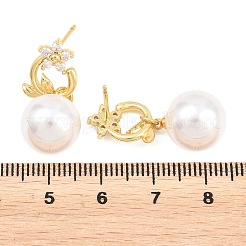 Valentine's Day Flower Brass Micro Pave Clear Cubic Zirconia Dangle Stud Earrings&nbsp;EJEW-Z164-05G