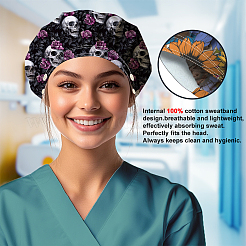 2Pcs 2 Colors Cotton Adjustable Printed Bouffant Hats Working Caps for Women Men&nbsp;AJEW-DR0002-25A