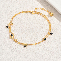 Brass & Black Acrylic Ball Chain Double Layer Anklets for Women Daily and Vacation Wear&nbsp;EO5794