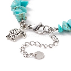 Synthetic Turquoise(Dyed) Chips & Imitation Pearl Beaded Bracelet with Alloy Turtle Charm&nbsp;BJEW-TA00145