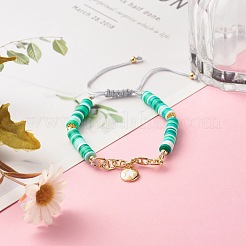 Handmade Disc Polymer Clay Braided Bead Bracelet&nbsp;BJEW-JB07407-02