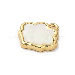Brass Pave Natural White Shell Flower Charms&nbsp;KK-P301-01C-G