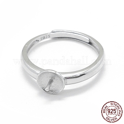 Anti-Tarnish Adjustable Rhodium Plated 925 Sterling Silver Finger Design Ring Mounts Fittings with Pearl Seat&nbsp;STER-L055-019P