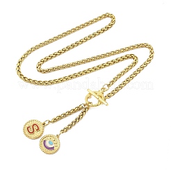 Ion Plating(IP) 304 Stainless Steel Red Enamel Letter & Eye Pendant Wheat Chain Necklaces&nbsp;STAS-Z102-01G-S