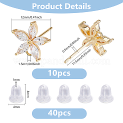 10Pcs Brass Cubic Zirconia Ear Stud Findings&nbsp;KK-DC0004-33