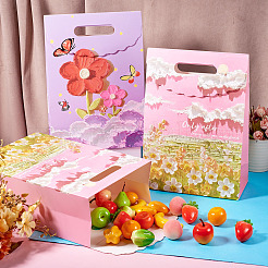 6Pcs 2 Styles Flower Printed Rectangle Paper Gift Bags with Hole Handles&nbsp;ABAG-TA0001-54