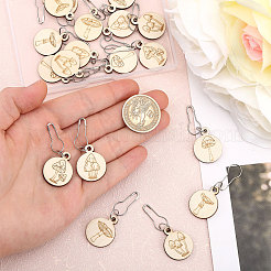 3 Bags Mushroom Pattern Flat Round Wooden Charm Locking Stitch Markers&nbsp;HJEW-BC0001-49