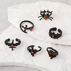 6Pcs 6 Styles Alloy Rhinestone Cuff Rings Sets&nbsp;WG9487C-01