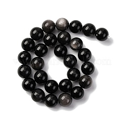 Natural Silver Sheen Obsidian Beads Strands&nbsp;G-F808-C01-14mm