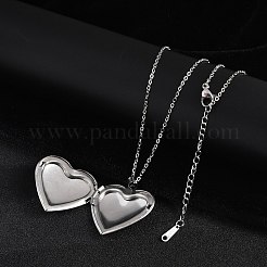 Anti-Tarnish 304 Stainless Steel Heart Locket Pendant Cable Chain Necklaces for Women&nbsp;LS-NJEW-M050-04E-P