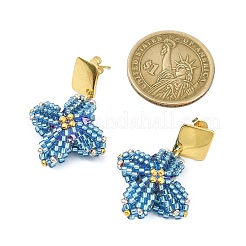 304 Stainless Steel Star Glass Seed Beaded Dangle Stud Earrings&nbsp;EJEW-MZ00332-02