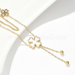 304 Stainless Steel Shell Pearl Clover Pendant Double Layered Necklaces for Women&nbsp;NJEW-U036-01G