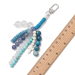 Natural & Synthetic Mixed Gemstone Round Cross Beads Pendant Decorations&nbsp;HJEW-TA00465