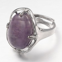 Adjustable Oval Gemstone Wide Band Rings&nbsp;RJEW-L062-01G