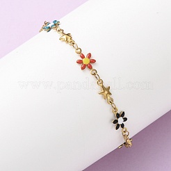 Flower & Star 304 Stainless Steel Link Bracelets for Women&nbsp;BJEW-F524-06B-G