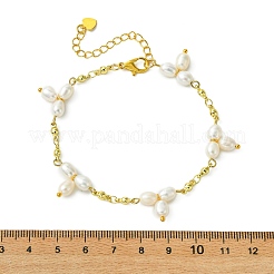 Natural Cultured Freshwater Pearl & Brass Charm Bracelets for Women&nbsp;BJEW-JB14108