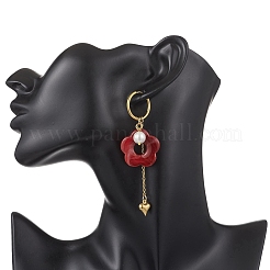 304 Stainless Steel Flower with Heart Tassel  Hoop Earrings&nbsp;EJEW-JE06730