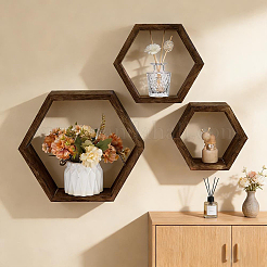 3Pcs 3 Styles Wood Hexagon Flower Stand Display Decorations&nbsp;ODIS-WH0038-324