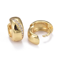 Brass Micro Pave Clear Cubic Zirconia Huggie Hoop Earrings&nbsp;EJEW-K083-32G