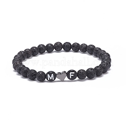 2Pcs Natural Lava Rock Stretch Bracelets Set&nbsp;BJEW-JB08673-01