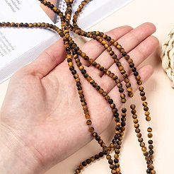 Natural Frosted Tiger Eye Round Bead Strands&nbsp;G-M064-4mm-02