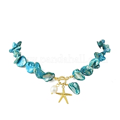 Summer Beach Alloy Starfish Pendant Dyed Natural Freshwater Shell Nuggets Beaded Necklaces for Women&nbsp;NJEW-JN06334