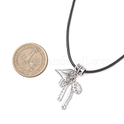 Alloy Bowknot Heart Pendant Black Waxed Cord Necklaces for Women&nbsp;NJEW-JN05541