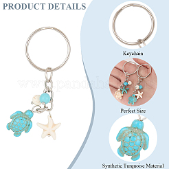20Pcs Turtle with Starfish Synthetic Turquoise Pendant Keychains&nbsp;KEYC-CP0001-47A