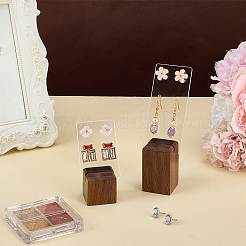 2Pcs 2 Styles Clear Acrylic Slant Back Earring Organizer Display Stands with Wood Bases&nbsp;EDIS-WH0022-40